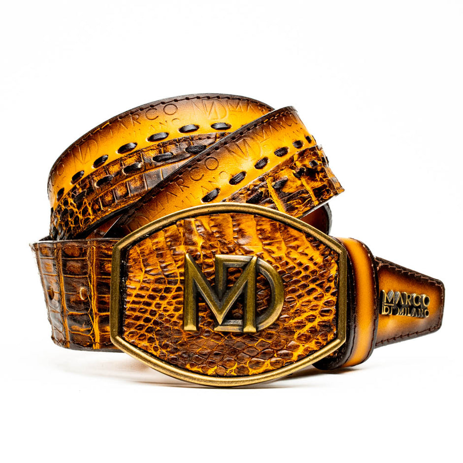 Riccardo Genuine Caiman Fuscus-Belly Black Belt with a Chrome Buckle | Marco Di Milano Exotic Belt