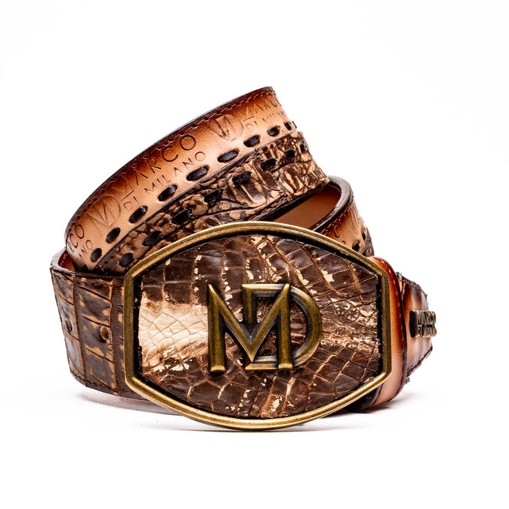 Silvio Genuine Caiman Fuscus-Back Black Belt with a Chrome Buckle | Marco Di Milano Exotic Belt